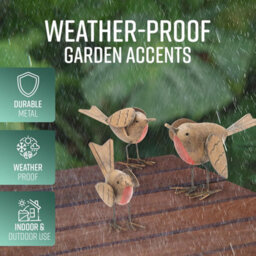 Globrite Set Of 3 Polyresin Robin Garden Ornaments - Weatherproof Outdoor Bird Statues - thumbnail 5