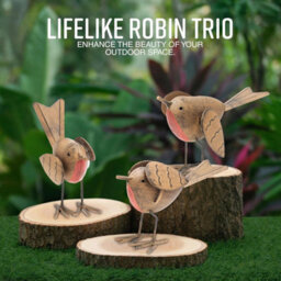 Globrite Set Of 3 Polyresin Robin Garden Ornaments - Weatherproof Outdoor Bird Statues - thumbnail 3