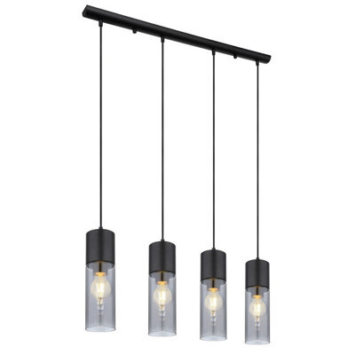 Luminosa Lighting Luminosa Annika Bar Pendant Ceiling Light Matt Black Smoke Glass Shade 4X E27 - image 1