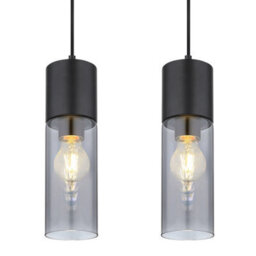 Luminosa Lighting Luminosa Annika Bar Pendant Ceiling Light Matt Black Smoke Glass Shade 4X E27 - thumbnail 4
