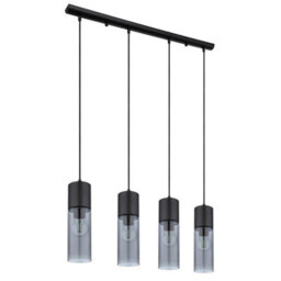 Luminosa Lighting Luminosa Annika Bar Pendant Ceiling Light Matt Black Smoke Glass Shade 4X E27 - thumbnail 2