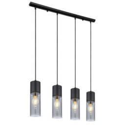 Luminosa Lighting Luminosa Annika Bar Pendant Ceiling Light Matt Black Smoke Glass Shade 4X E27 - thumbnail 1