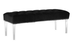 Orsina Contemporary Black Velvet Bench, Button Tufted Upholstered Bench With Clear Acrylic Legs, Hallway Seating - thumbnail 2