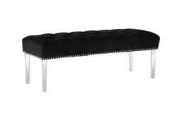 Orsina Contemporary Black Velvet Bench, Button Tufted Upholstered Bench With Clear Acrylic Legs, Hallway Seating - thumbnail 3