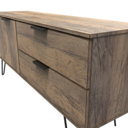 Fuji 2 Drawer 2 Door Wide Sideboard In Vintage Oak (Ready Assembled) - thumbnail 4
