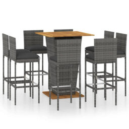 Berkfield 9 Piece Garden Bar Set With Cushions Poly Rattan Grey