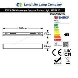 Long Life Lamps Company 20W Led Microwave Sensor Ceiling Batten Light Fitting 2 Feet Remote Control 6500K Msbl20 - thumbnail 2
