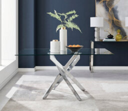 Furniturebox Leonardo 6 Seater Rectangular Glass Dining Table With Silver Chrome Metal Angled Starburst Legs For Modern Minimalist Dining Room