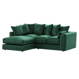 Furnishings For Less UK Brooklyn Plush Velvet 3 To 4 Seater L Shaped Corner Sofa Fibre Green Left Hand Facing - thumbnail 1