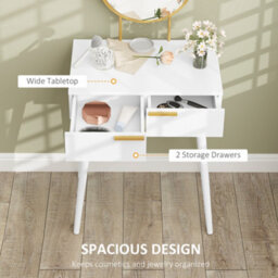 Homcom Modern Dressing Table W/ 2 Drawers Round Mirror For Bedroom White - thumbnail 5