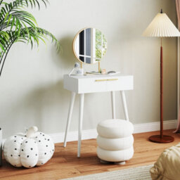 Homcom Modern Dressing Table W/ 2 Drawers Round Mirror For Bedroom White - thumbnail 6