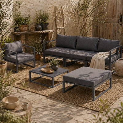 Wyld Haus Nimavi 6-Seater Outdoor Modular Sofa Set With Tempered Glass Coffee Table, Grey - image 1