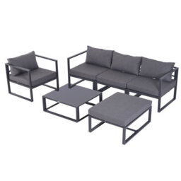 Wyld Haus Nimavi 6-Seater Outdoor Modular Sofa Set With Tempered Glass Coffee Table, Grey - thumbnail 2