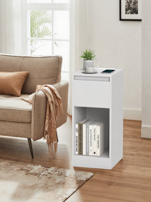 Ledrem Nightstands With Power Outlets, Set Of 2 Bedside Tables With Led Light, Space Saving, For Bedroom, Living Room, White - image 1