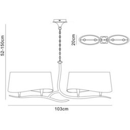 Luminosa Lighting Luminosa Ninette Linear Pendant 2 Arm 4 Light E14, Antique Brass With Ivory White Shades - thumbnail 6