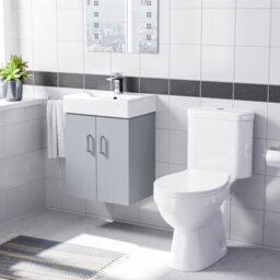 Nes Home Matte Grey 450mm Wall Hung Basin Vanity Unit And Close Coupled Toilet - thumbnail 1