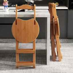 Wooden Folding Bar Stool Bamboo Kitchen Counter Height Stools With Backrest New - thumbnail 4