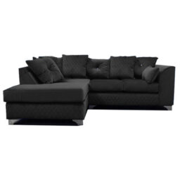Furnishings For Less UK Victoria Soft Plush Velvet 3 To 4 Seater L Shaped Corner Sofa Black Left Hand Facing - Scatter Back