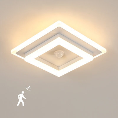 Pheashine White Square LED Flush Ceiling Light with PIR Motion and Daylight Sensor 26W 3000K Warm White 20x20cm - image 1