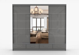 Arte Grey Gloss Sliding Wardrobe With Mirror 250Cm - Stylish And Organised Living - thumbnail 2