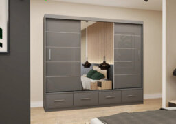 Arte Grey Gloss Sliding Wardrobe With Mirror 250Cm - Stylish And Organised Living