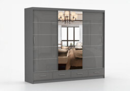 Arte Grey Gloss Sliding Wardrobe With Mirror 250Cm - Stylish And Organised Living - thumbnail 4