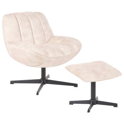 Beliani Swivel Armchair Lia With Footstool Velvet Beige - image 1