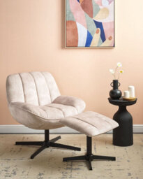 Beliani Swivel Armchair Lia With Footstool Velvet Beige - thumbnail 2