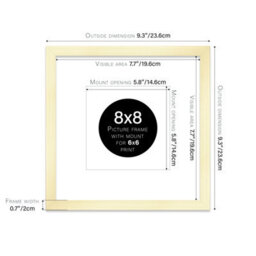 "8X8"" Gold Picture Frame - 8X8"" Square Frame With 6X6"" Mount For 8X8""/6X6"" Pictures Art Deco Style Room Decor, 1 Pack" - thumbnail 2
