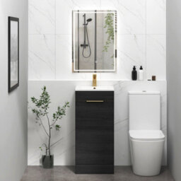 Royal Bathrooms Royal Bathroom Turin 400mm Floor Standing Cloakroom Vanity Unit Ceramic Basin Sink 1 Door Hale Black With Brushed Brass Handle - thumbnail 4