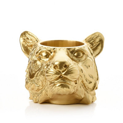 Hestia Gold Finish Tiger Face Storage Vase