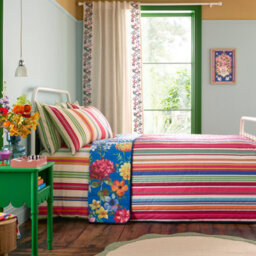 Sophie Robinson Darling Floral Reversible Stripe 240X260Cm Bedspread Bright