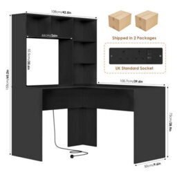 Black L Shaped Desk With Power Outlet Computer Corner Desk With 5 Open Storage Shelves - thumbnail 2