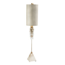 Elegant Pyramid-Shaped Table Lamp With Crystal Cluster And Putty Patina Finish For Modern Interiors - thumbnail 1