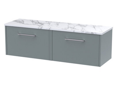 Hudson Reed Juno Wall Hung 2 Soft Close Drawer Vanity Unit With Laminate Worktop In Coastal Grey Finish, 1200mm - image 1