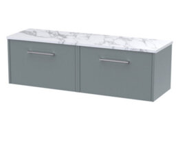 Hudson Reed Juno Wall Hung 2 Soft Close Drawer Vanity Unit With Laminate Worktop In Coastal Grey Finish, 1200mm - thumbnail 1