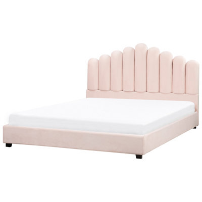 Beliani Bed Velvet Vincennes 180 X 200 Cm (Eu Super King) Pastel Pink - image 1