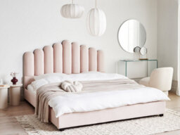 Beliani Bed Velvet Vincennes 180 X 200 Cm (Eu Super King) Pastel Pink - thumbnail 2