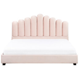 Beliani Bed Velvet Vincennes 180 X 200 Cm (Eu Super King) Pastel Pink - thumbnail 5