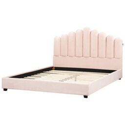 Beliani Bed Velvet Vincennes 180 X 200 Cm (Eu Super King) Pastel Pink - thumbnail 4