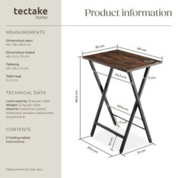 Tectake Bedside Table Phoenix Set Of 2 - Industrial Style, Foldable 2 Industrial Wood Dark, Rustic - thumbnail 6