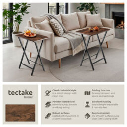 Tectake Bedside Table Phoenix Set Of 2 - Industrial Style, Foldable 2 Industrial Wood Dark, Rustic - thumbnail 2