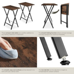Tectake Bedside Table Phoenix Set Of 2 - Industrial Style, Foldable 2 Industrial Wood Dark, Rustic - thumbnail 4