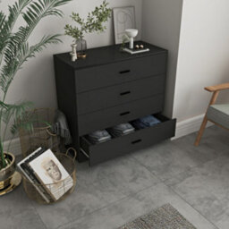 Urbnliving Height 73Cm 4 Drawer Wooden Bedroom Chest Cabinet Modern Black Carcass And Black Drawers Wide Storage Cupboard Closet - thumbnail 3