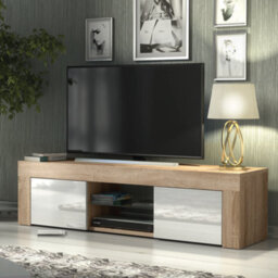 Tv Unit 130Cm Modern Oak With High Gloss White Doors - Creative Furniture - thumbnail 1