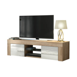 Tv Unit 130Cm Modern Oak With High Gloss White Doors - Creative Furniture - thumbnail 2