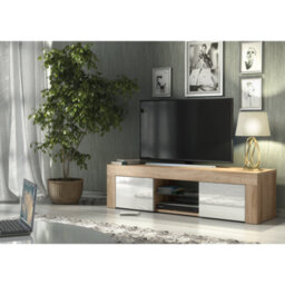 Tv Unit 130Cm Modern Oak With High Gloss White Doors - Creative Furniture - thumbnail 3