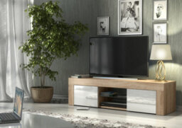 Tv Unit 130Cm Modern Oak With High Gloss White Doors - Creative Furniture - thumbnail 5