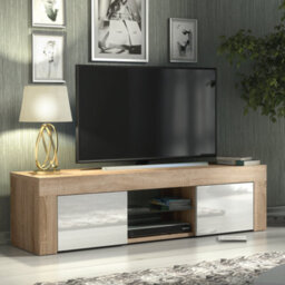 Tv Unit 130Cm Modern Oak With High Gloss White Doors - Creative Furniture - thumbnail 6