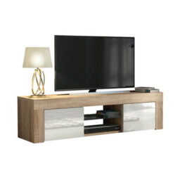 Tv Unit 130Cm Modern Oak With High Gloss White Doors - Creative Furniture - thumbnail 7